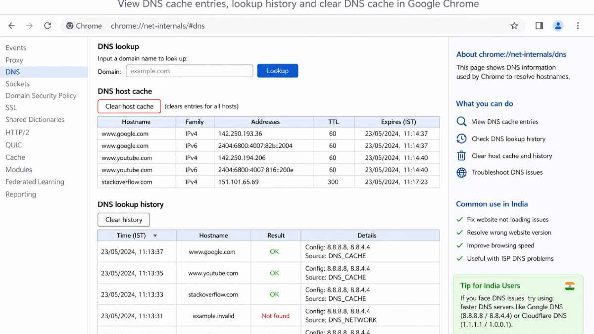 Chrome.//net-internals/dns History in India & Complete Guide